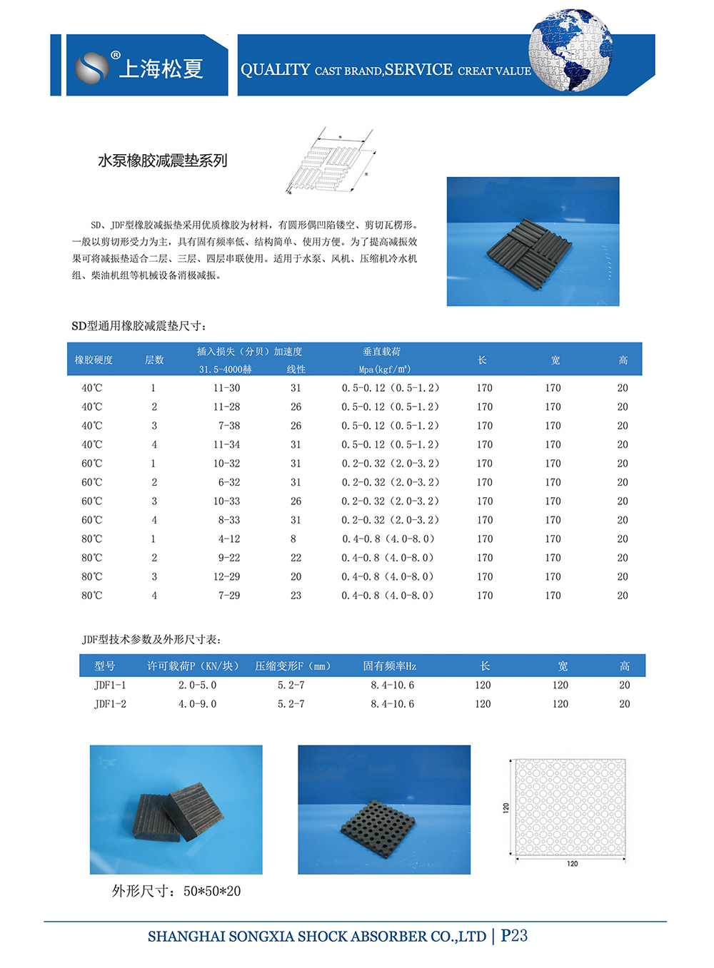 JDF型橡胶减震垫参数图